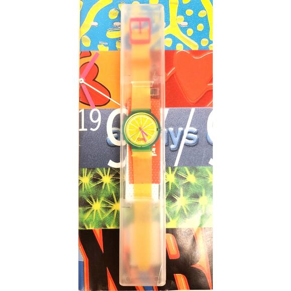 Vintage Coca-Cola Watch Lemon Dial Green See-through case made by Swatch NEW - Picture 2 of 11